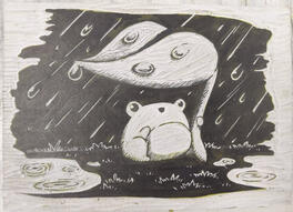 Linoleum Frog Print Block